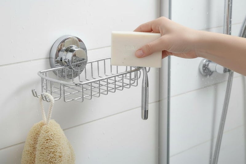 Bathika Soap Dish for Shower Suction Cup Powerful Vacuum System Rustproof 304 Stainless Steel Basket Sponges Holder with Razor Hooks for Bathroom or Kitchen Soap Holder (Silver) - Image 5
